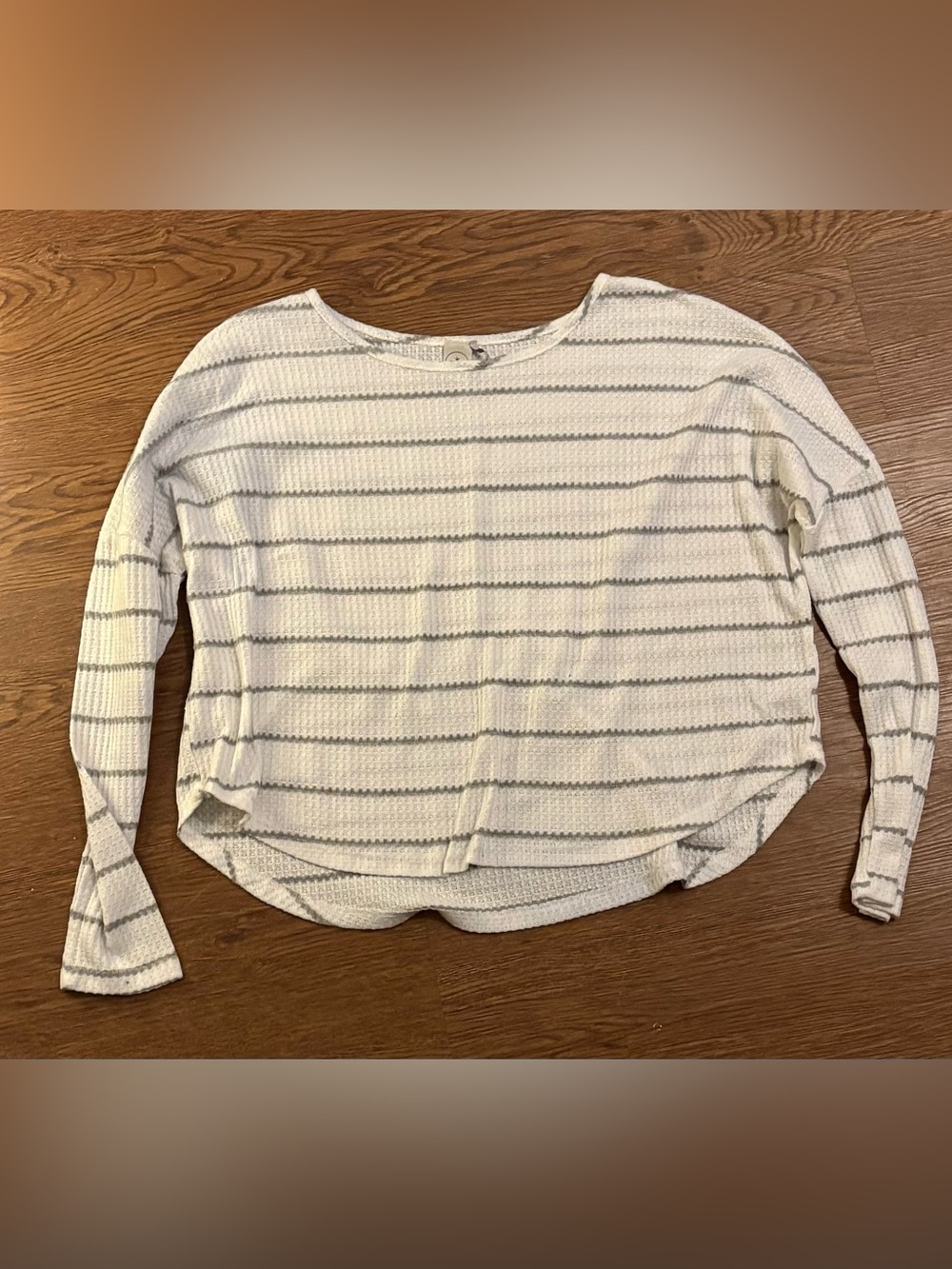 Paper Crane Women's Waffle Knit Thermal Top Striped Cropped Slouchy Long Sleeve